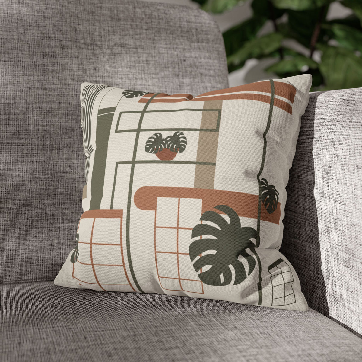 The Biophilic Studio | Abstract Window & Monstera Pillow Cover