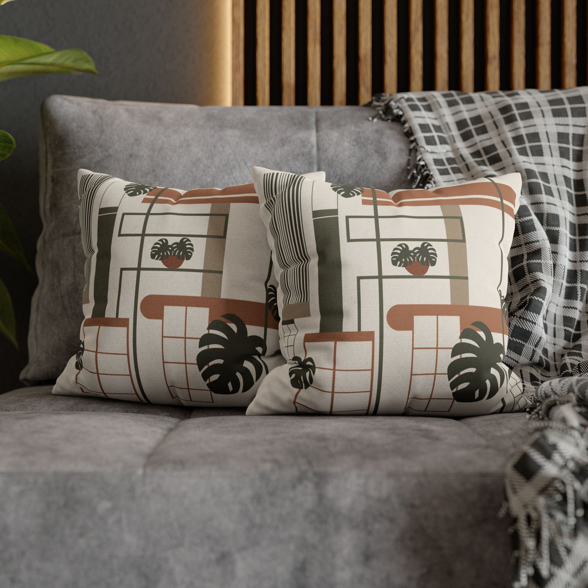 The Biophilic Studio | Abstract Window & Monstera Pillow Cover